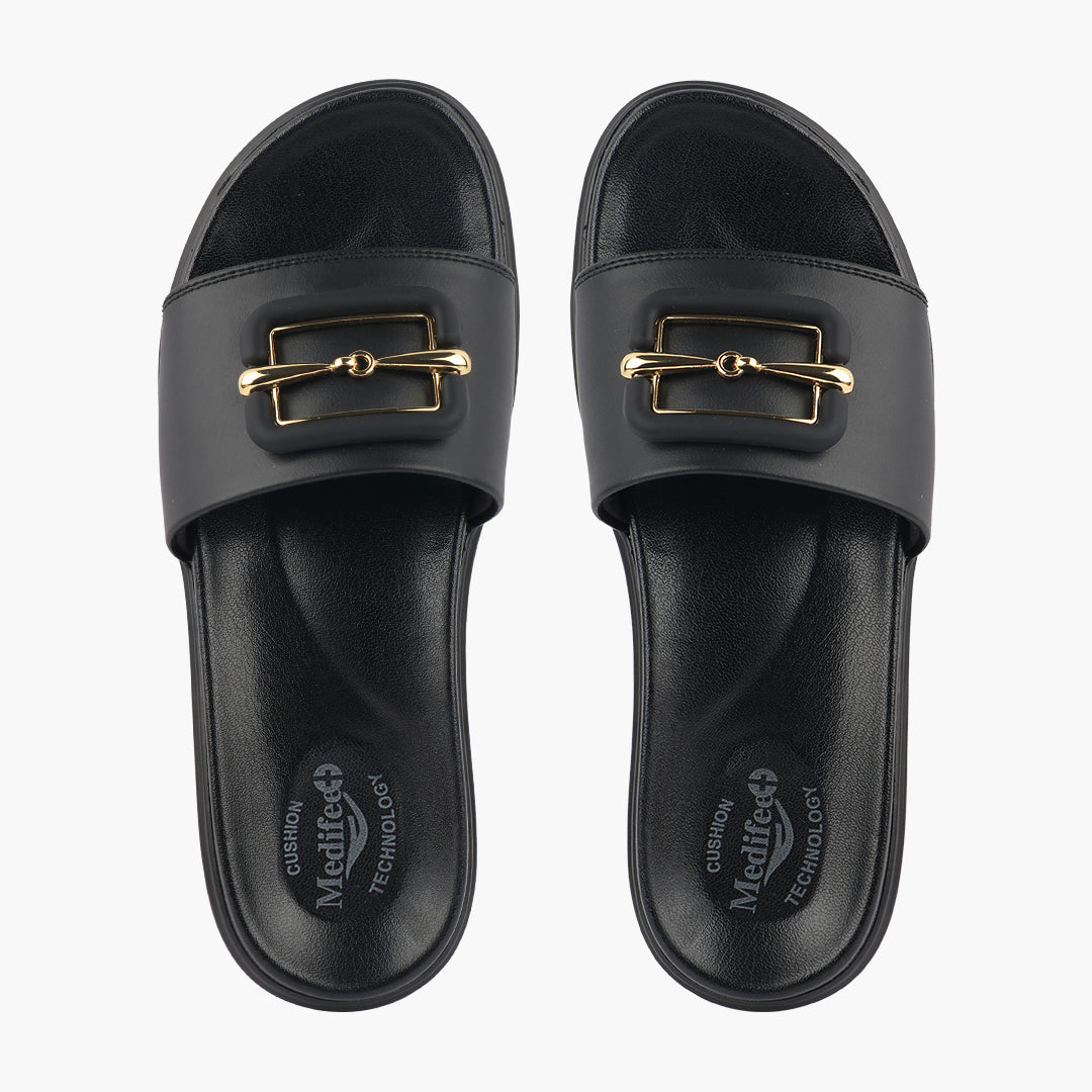 Medifeet Leather Sliders for Women (Comfortable & Classic Design)