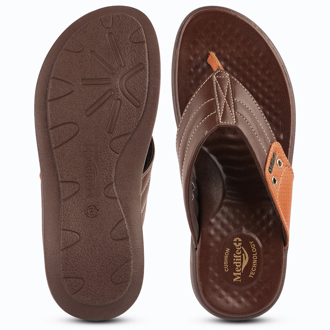Medifeet Men's Comfort Arch Support Flip-Flops | Dual-Tone Anti-Skid Slippers for All-Day Wear