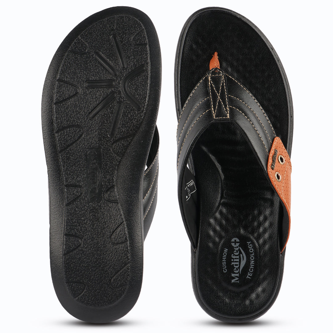 Medifeet Men's Comfort Arch Support Flip-Flops | Dual-Tone Anti-Skid Slippers for All-Day Wear