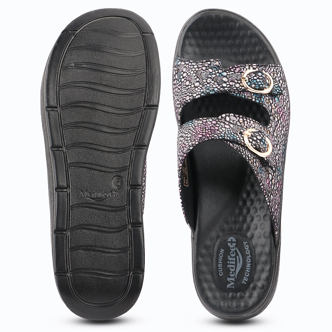 Medifeet Women's Orthopedic Sandals with Cushioned Footbed | Anti-Skid Sole | Arch Support | Adjustable Straps | Comfort Walking Slippers
