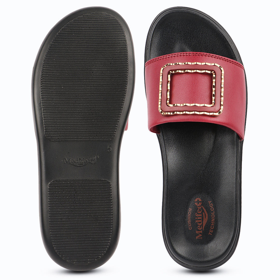 Medifeet Leather Sliders for Women (Comfortable & Classic Design)