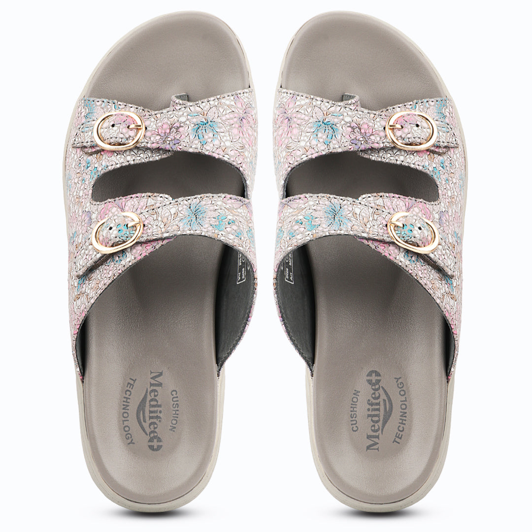 Medifeet Women's Orthopedic Sandals with Cushioned Footbed | Anti-Skid Sole | Arch Support | Adjustable Straps | Comfort Walking Slippers