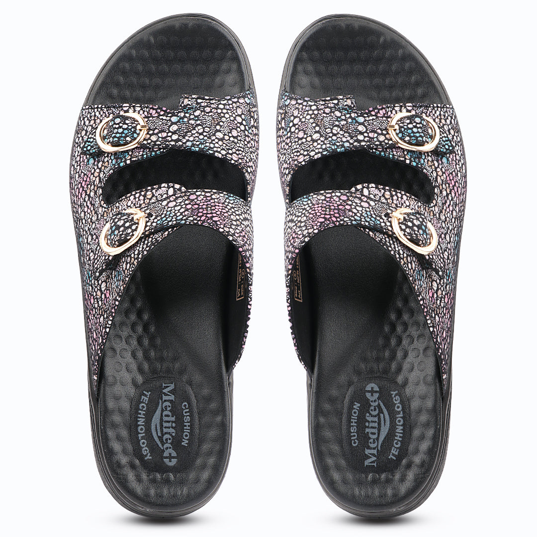 Medifeet Women's Orthopedic Sandals with Cushioned Footbed | Anti-Skid Sole | Arch Support | Adjustable Straps | Comfort Walking Slippers