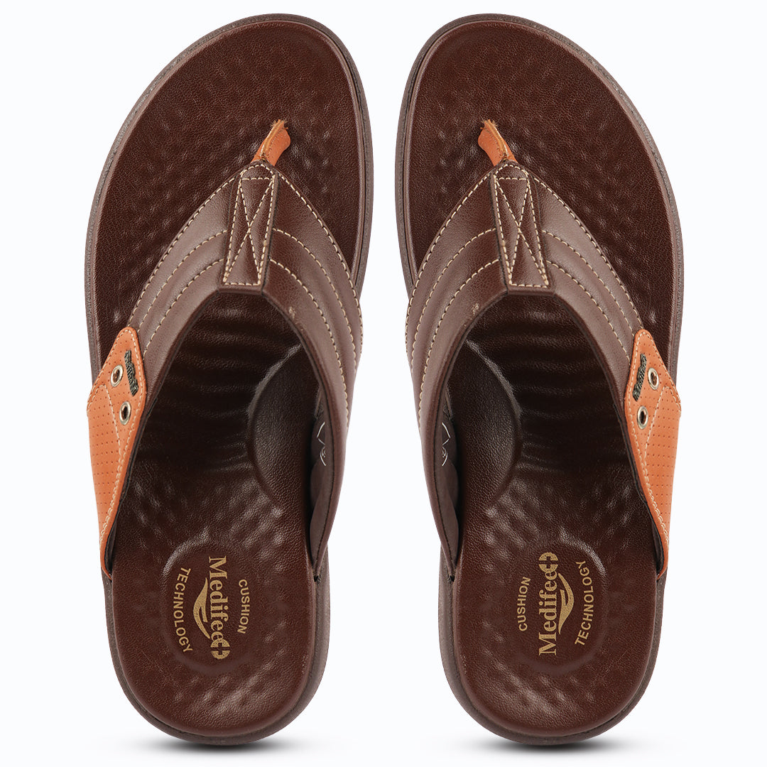 Medifeet Men's Comfort Arch Support Flip-Flops | Dual-Tone Anti-Skid Slippers for All-Day Wear