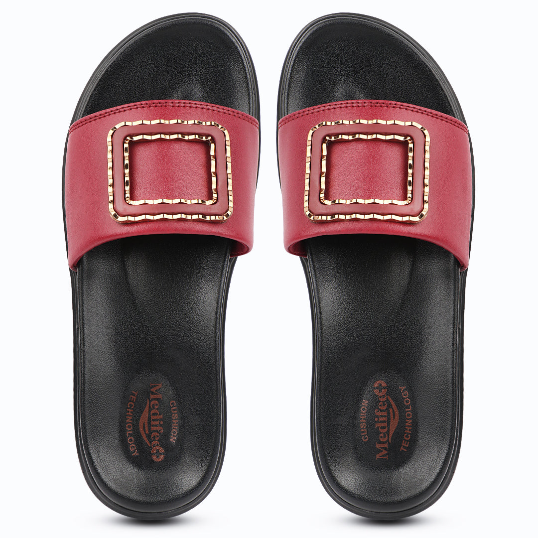 Medifeet Leather Sliders for Women (Comfortable & Classic Design)