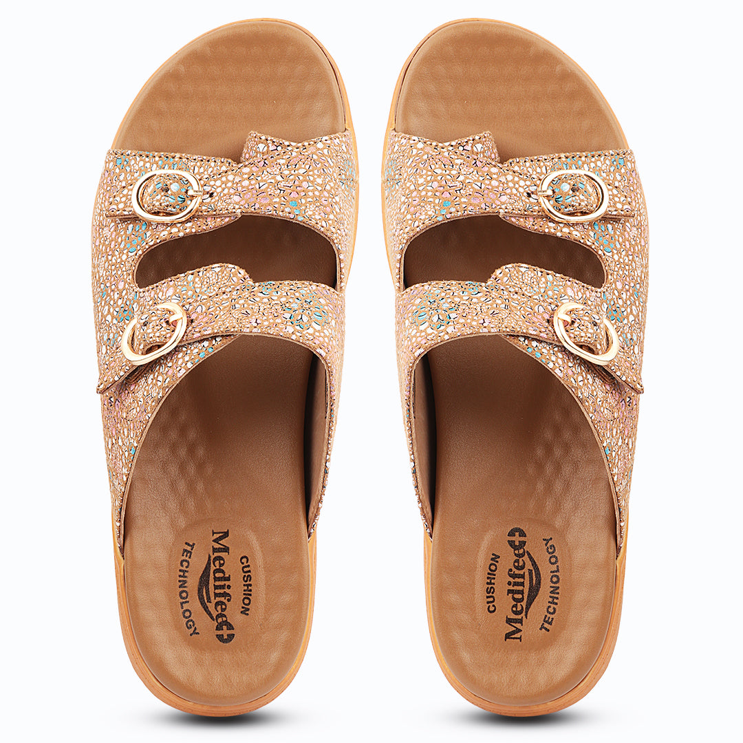 Medifeet Women's Orthopedic Sandals with Cushioned Footbed | Anti-Skid Sole | Arch Support | Adjustable Straps | Comfort Walking Slippers