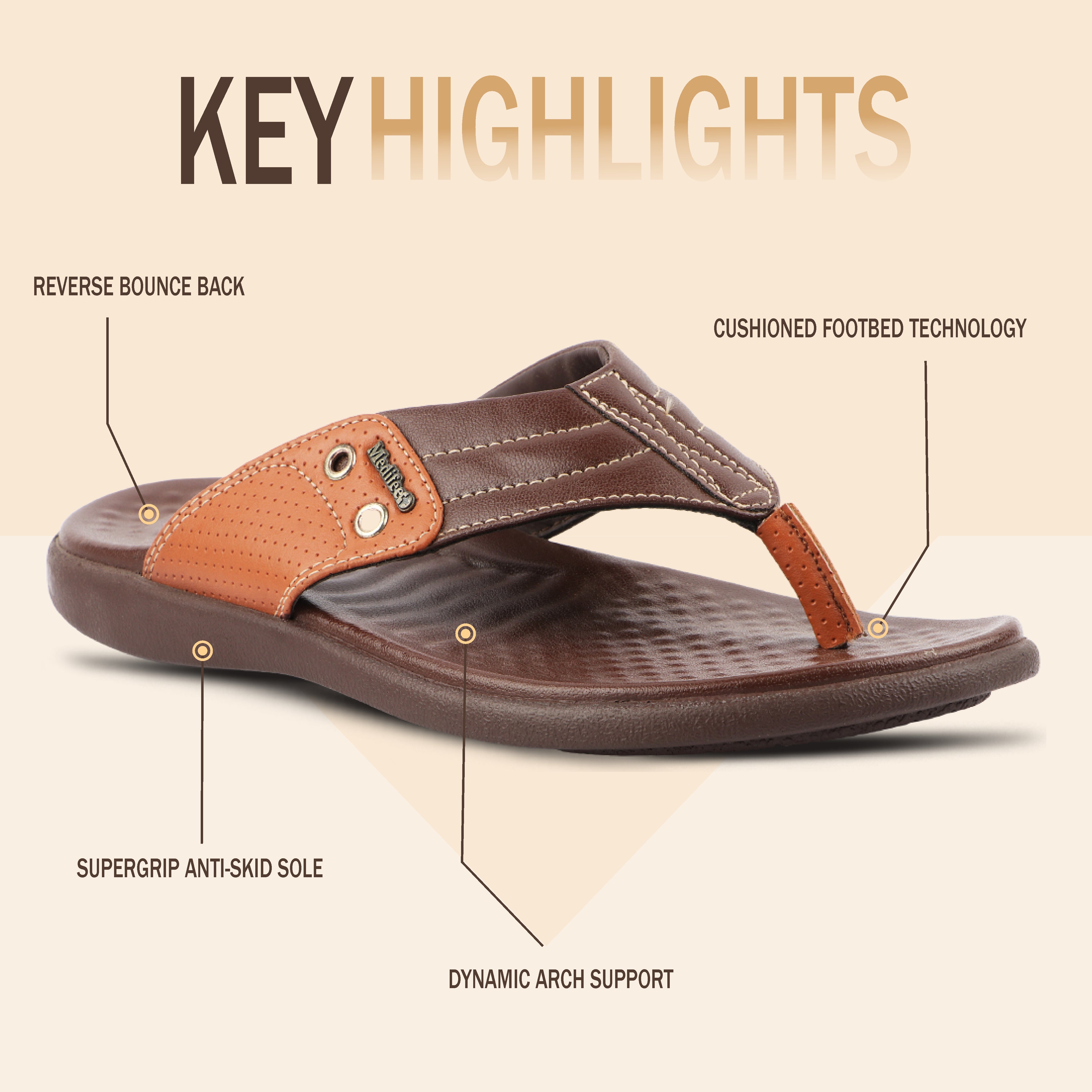 Medifeet Men's Comfort Arch Support Flip-Flops | Dual-Tone Anti-Skid Slippers for All-Day Wear