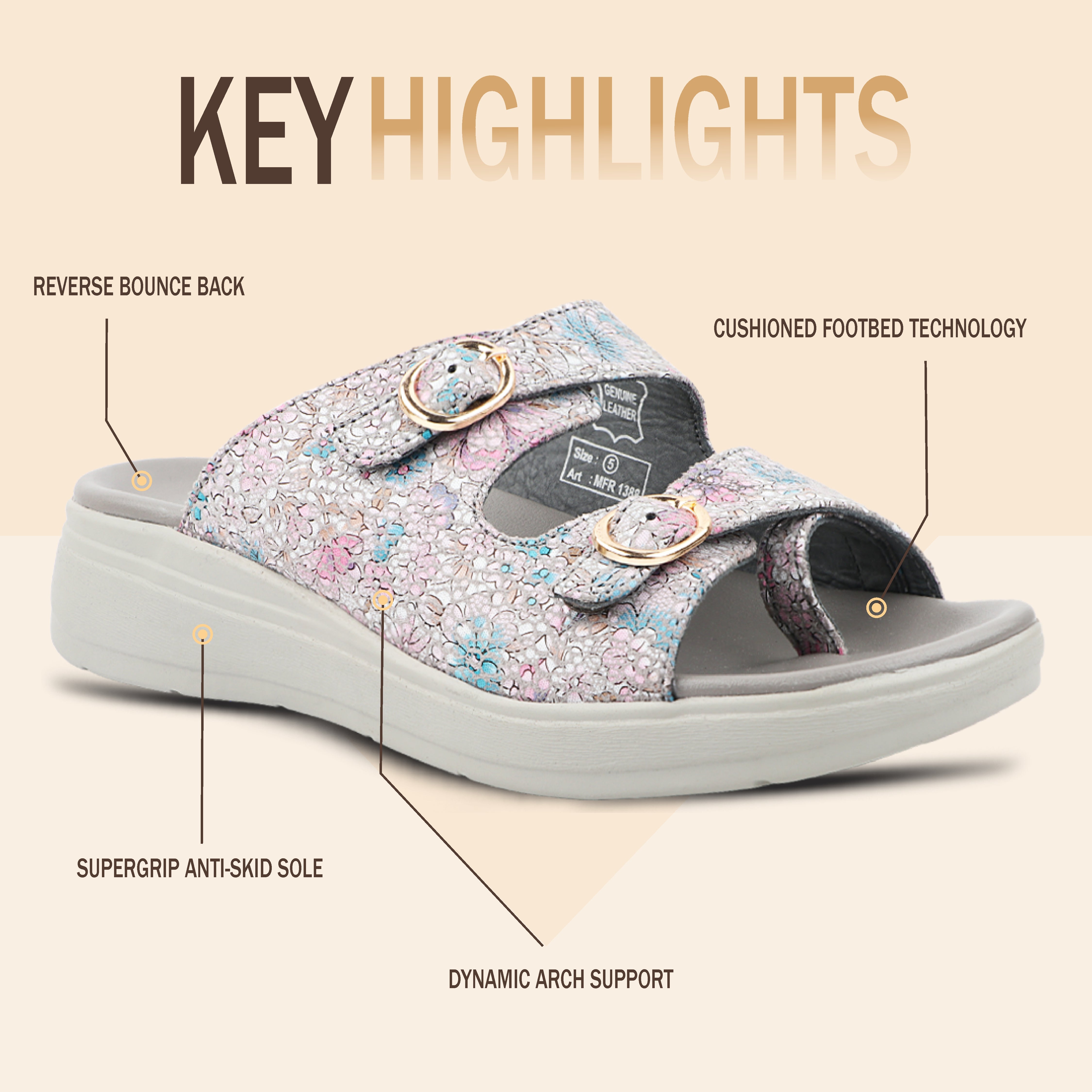 Medifeet Women's Orthopedic Sandals with Cushioned Footbed | Anti-Skid Sole | Arch Support | Adjustable Straps | Comfort Walking Slippers