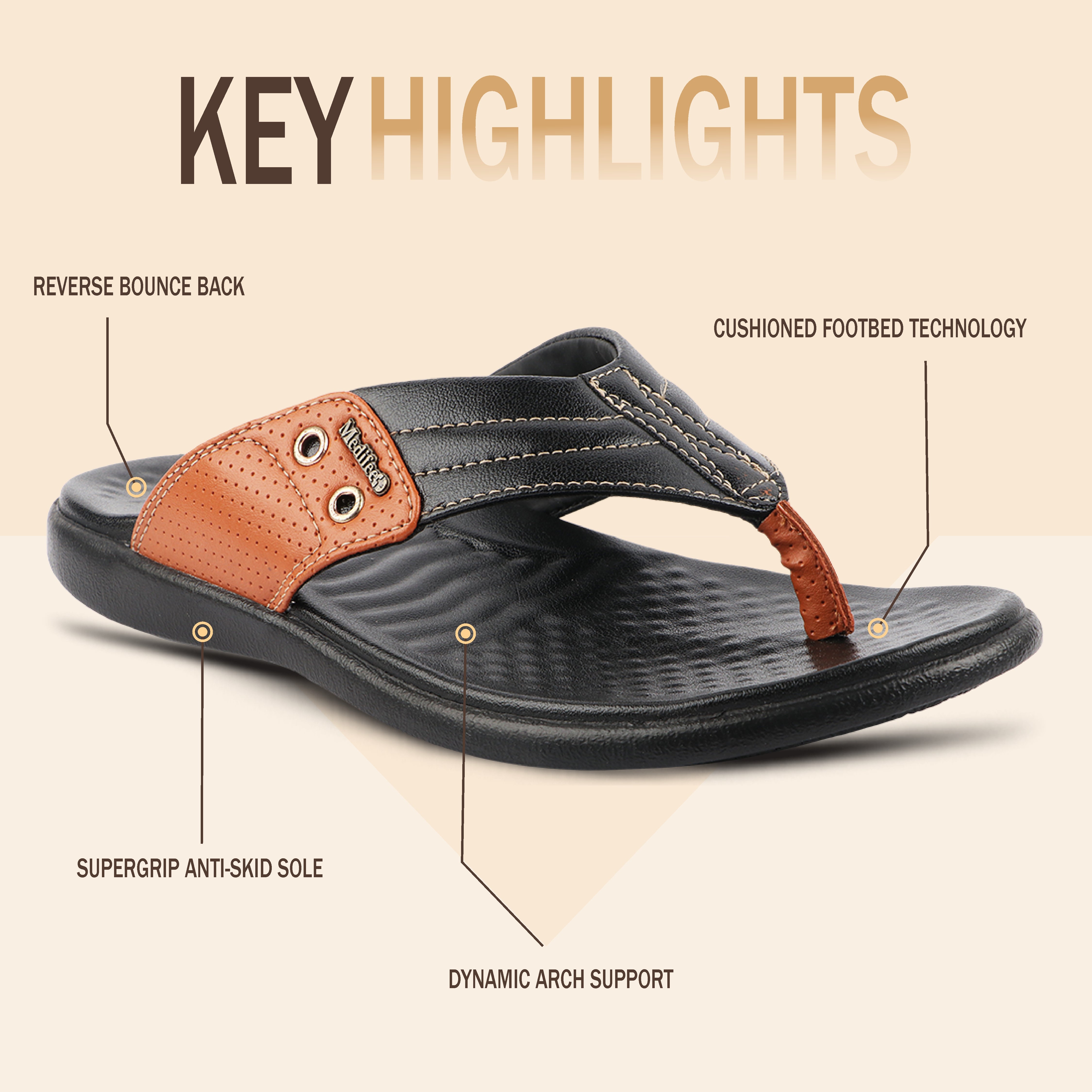 Medifeet Men's Comfort Arch Support Flip-Flops | Dual-Tone Anti-Skid Slippers for All-Day Wear
