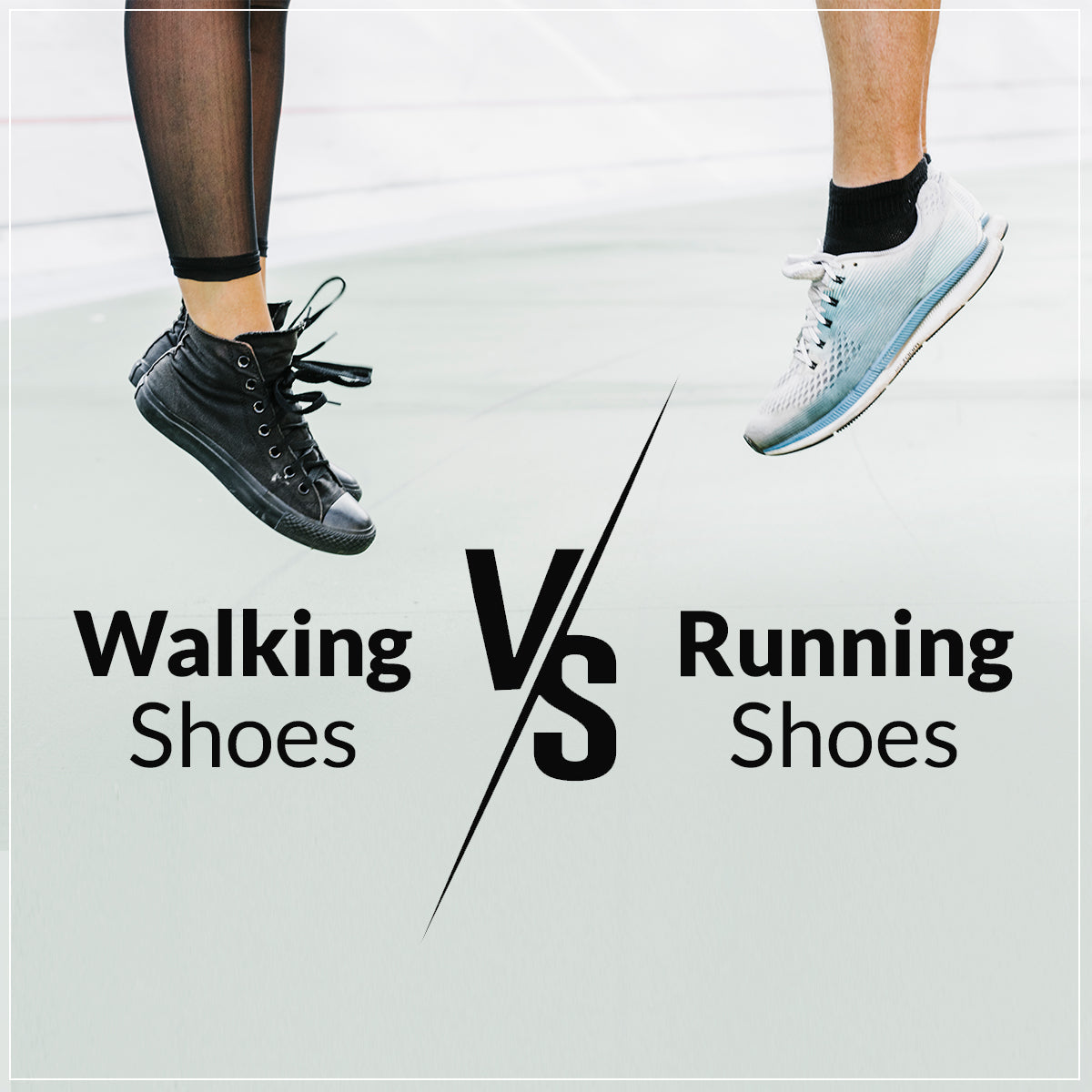 Walking shoes and running shoes illustrate the differences in footwear for performance and comfort.