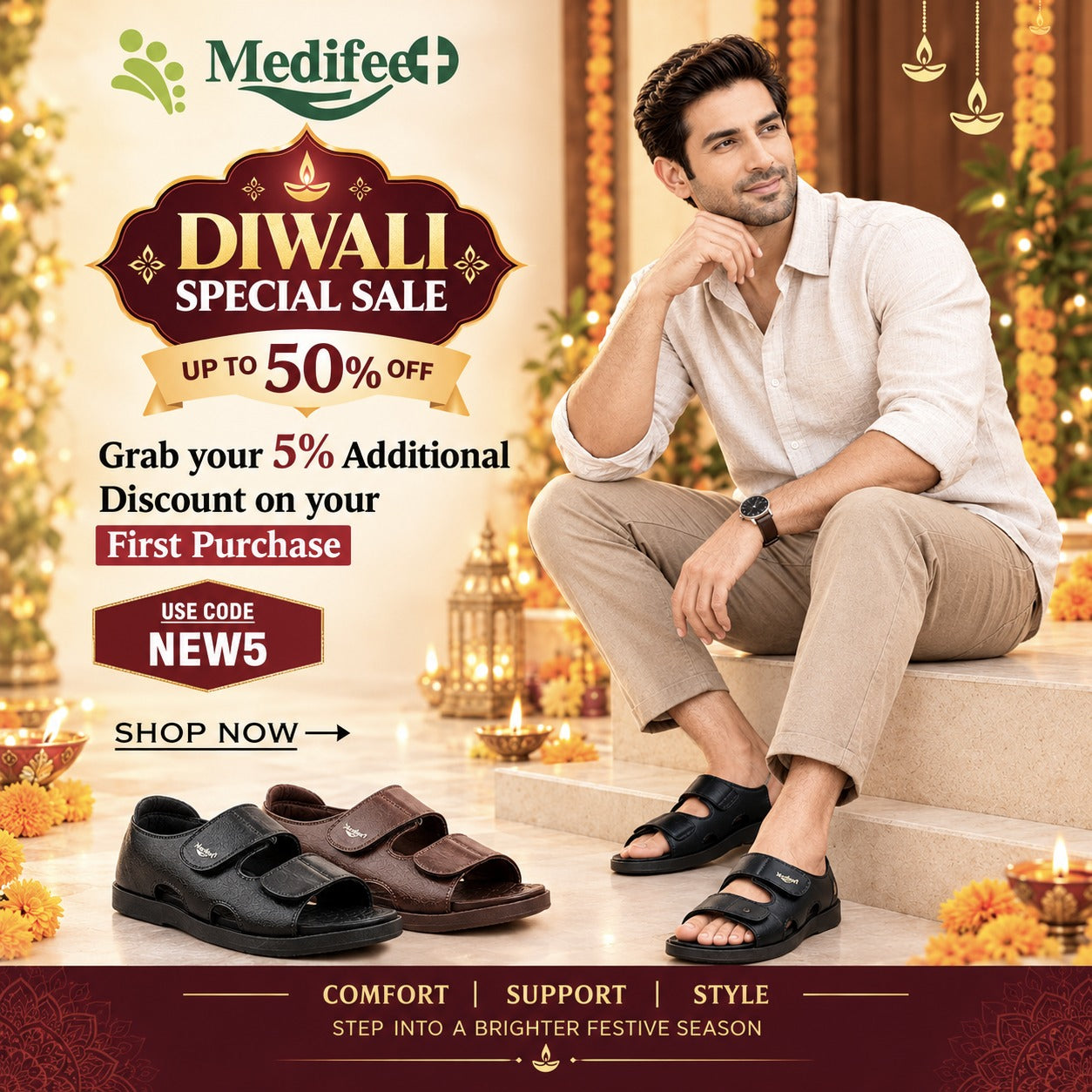 Ortho-Friendly Twin-Strap Open-Toe Men’s Sandals