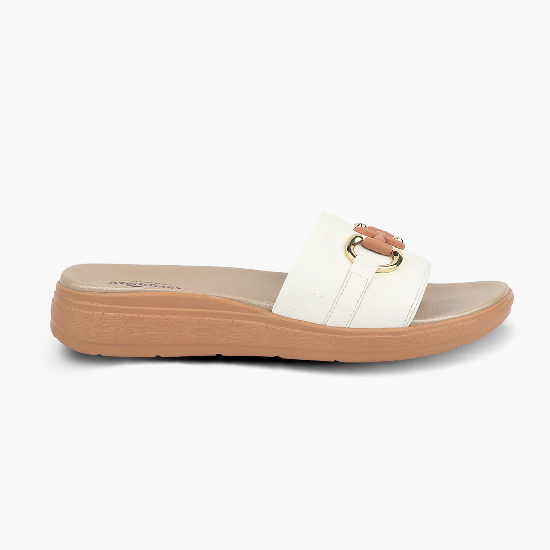 Medifeet Classic Leather Slide for Women (Cushioned Footbed & Arch Support)