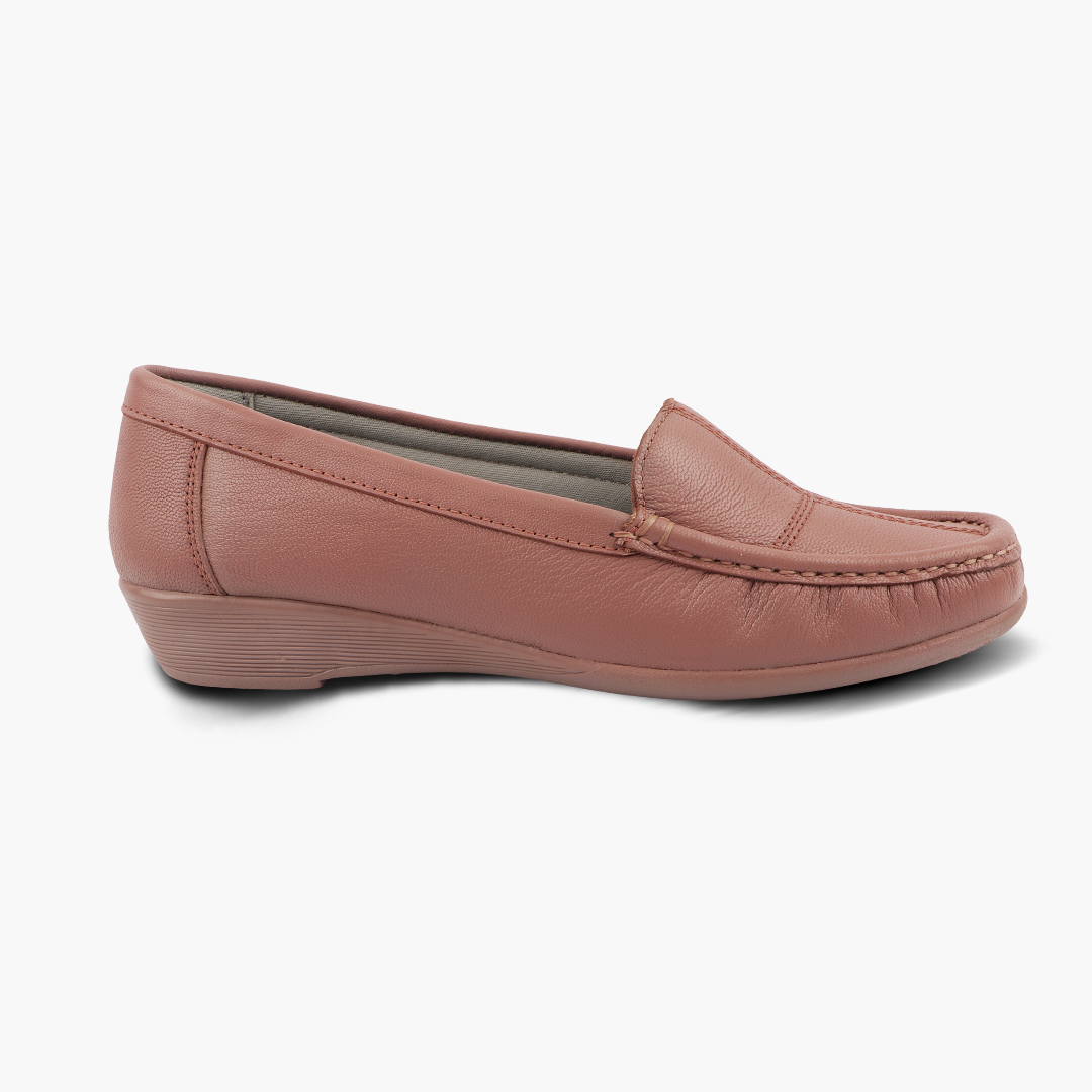 Subtle Heel Leather Loafers for Women with Arch Support
