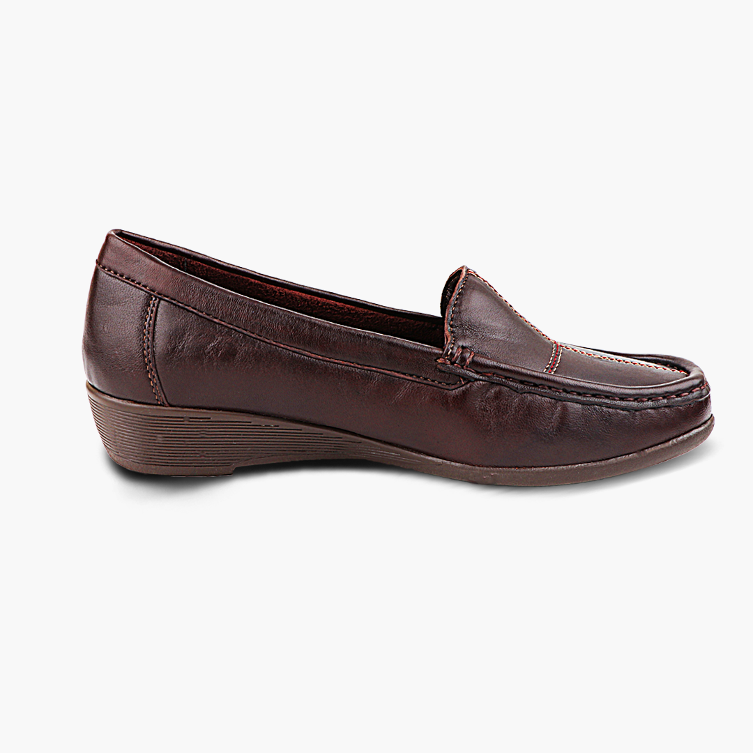 Subtle Heel Leather Loafers for Women with Arch Support