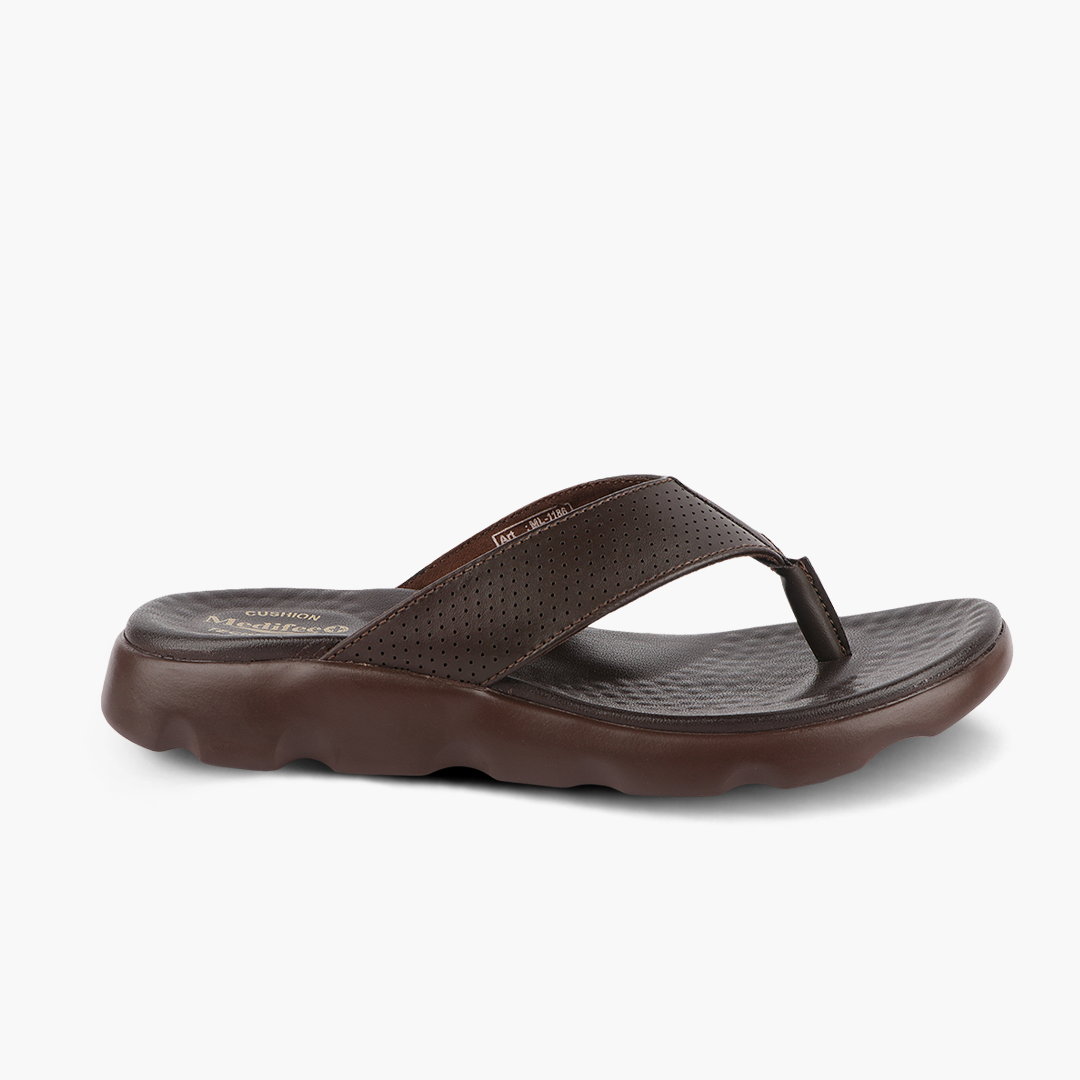 Broad Strap, Cushioned Leather Slippers for Women