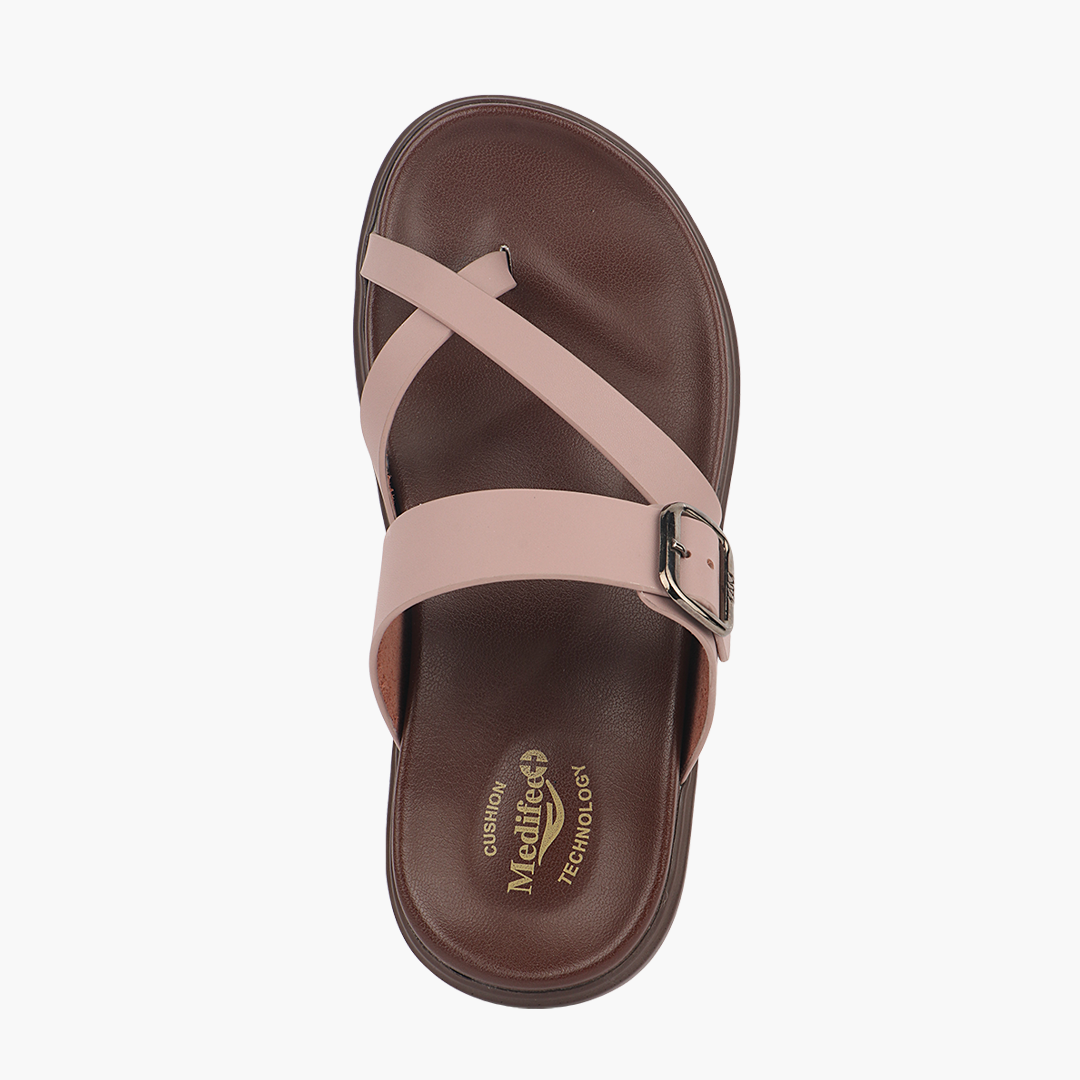 Medifeet Women’s Comfort Cross Strap Slide Sandals with Adjustable Buckle | Arch Support | Cushioned Footbed | Lightweight Anti-Slip Sole