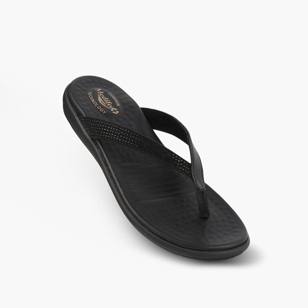 Thin Strap Leather Slippers for Women with Arch Support