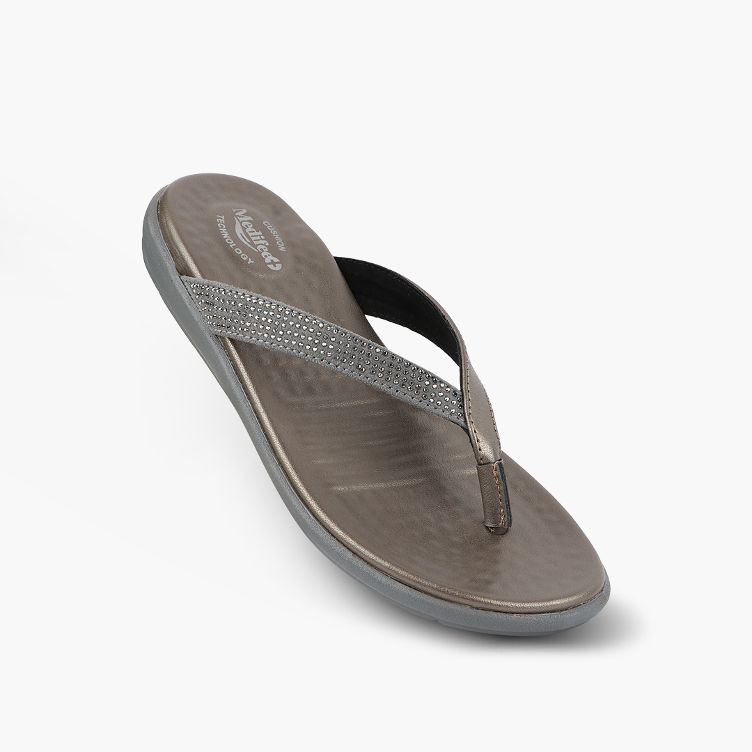 Thin Strap Leather Slippers for Women with Arch Support