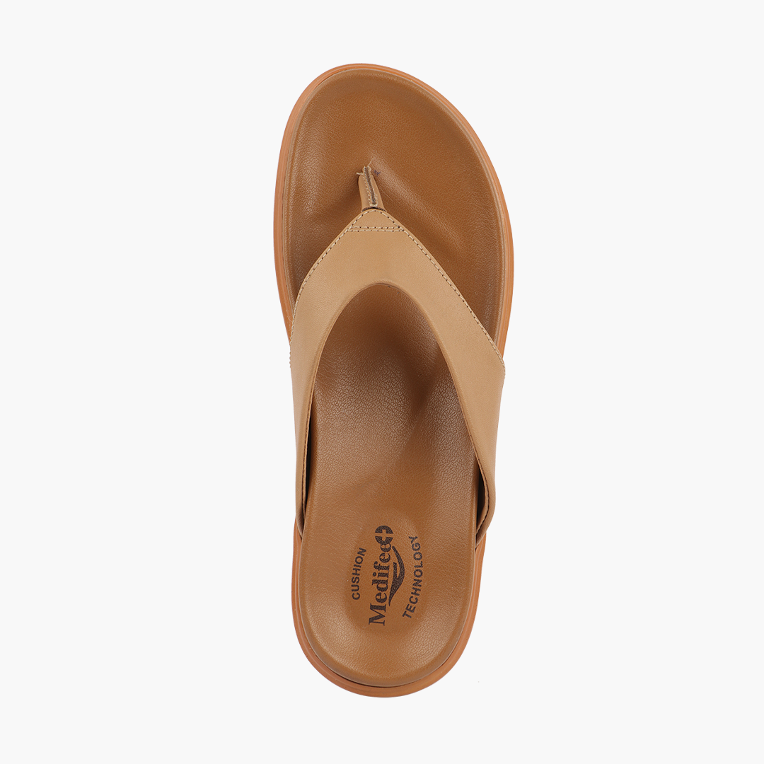 Cushioned V Strap Leather Slippers for Women