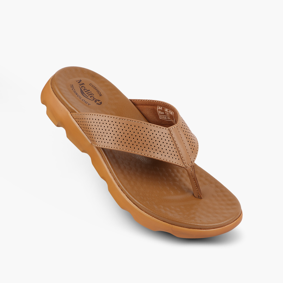 Broad Strap, Cushioned Leather Slippers for Women