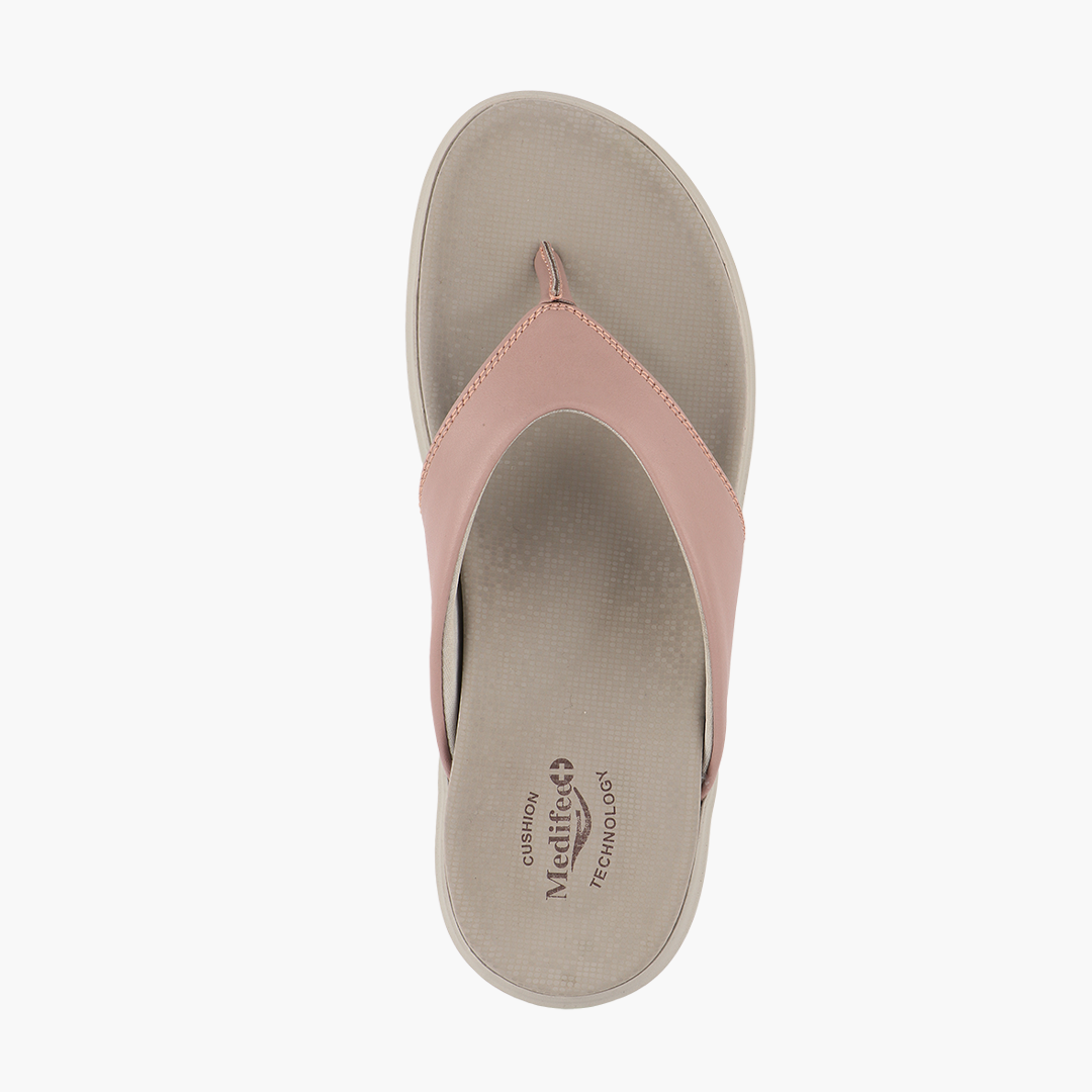Cushioned V Strap Leather Slippers for Women