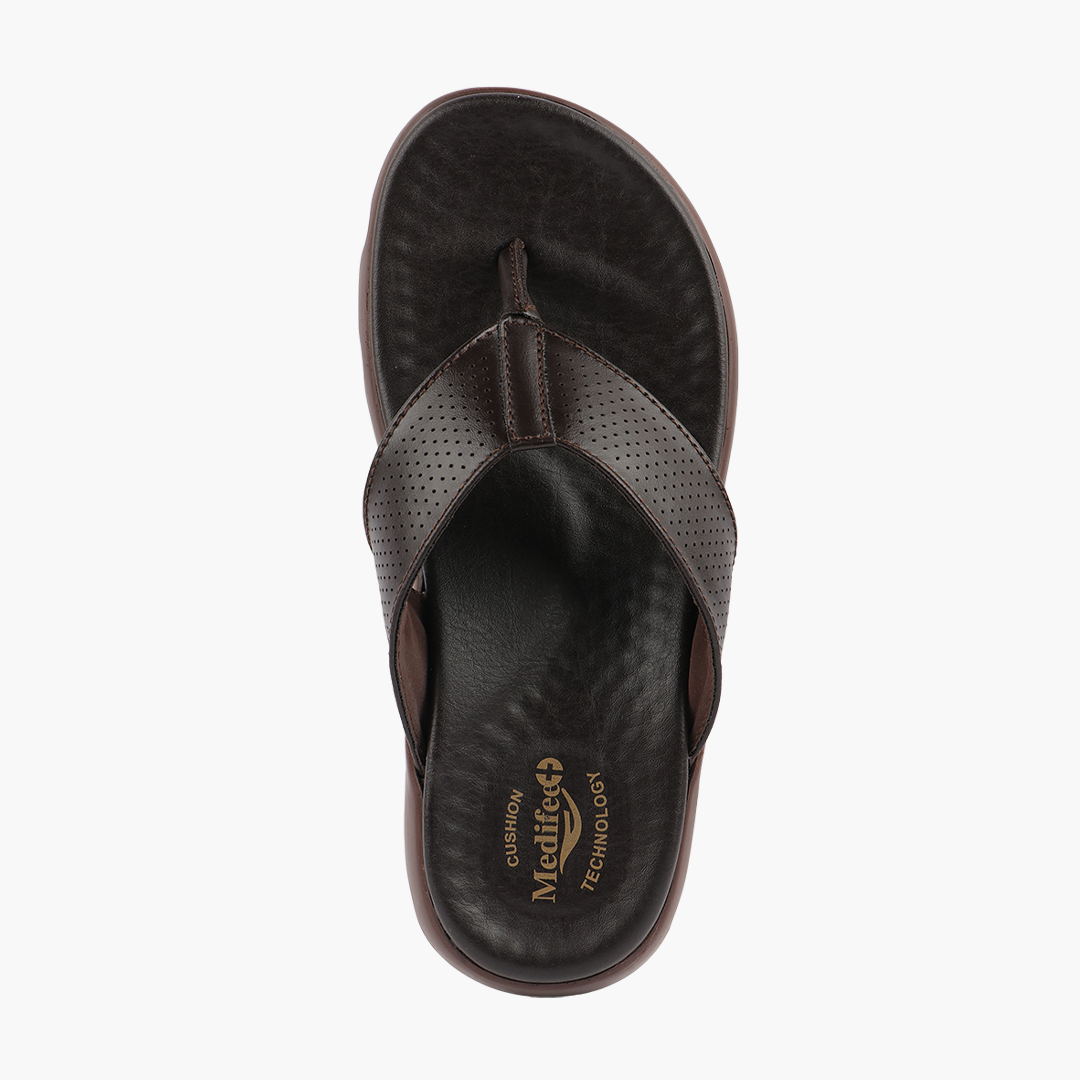 Broad Strap, Cushioned Leather Slippers for Women