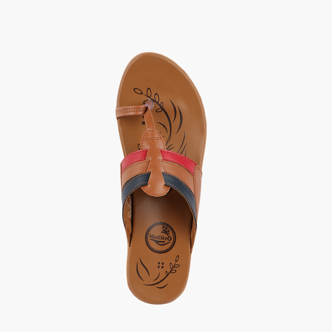 Medifeet Leather Slippers for Women (Kolhapuri Style | Premium Leather)
