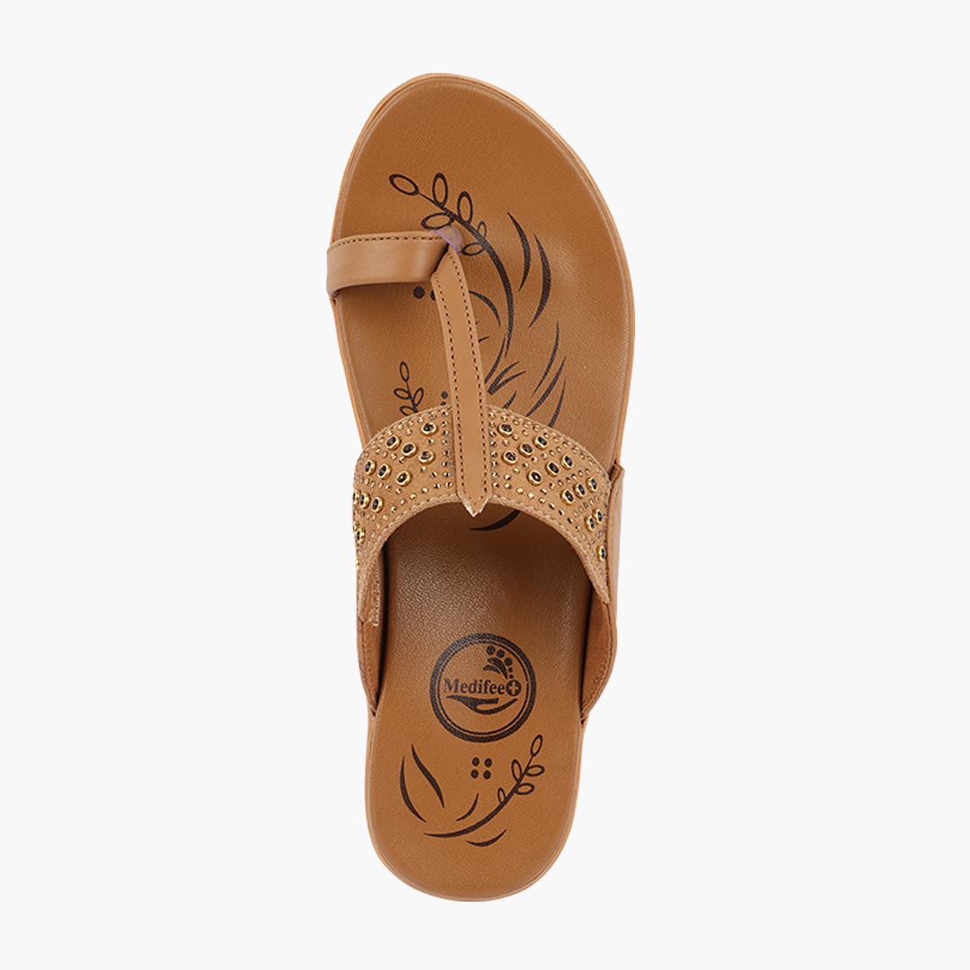 Medifeet Kolhapuri Style Comfortable Leather Slippers for Women