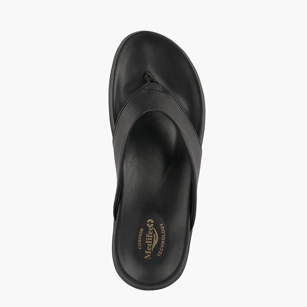 Cushioned V Strap Leather Slippers for Women