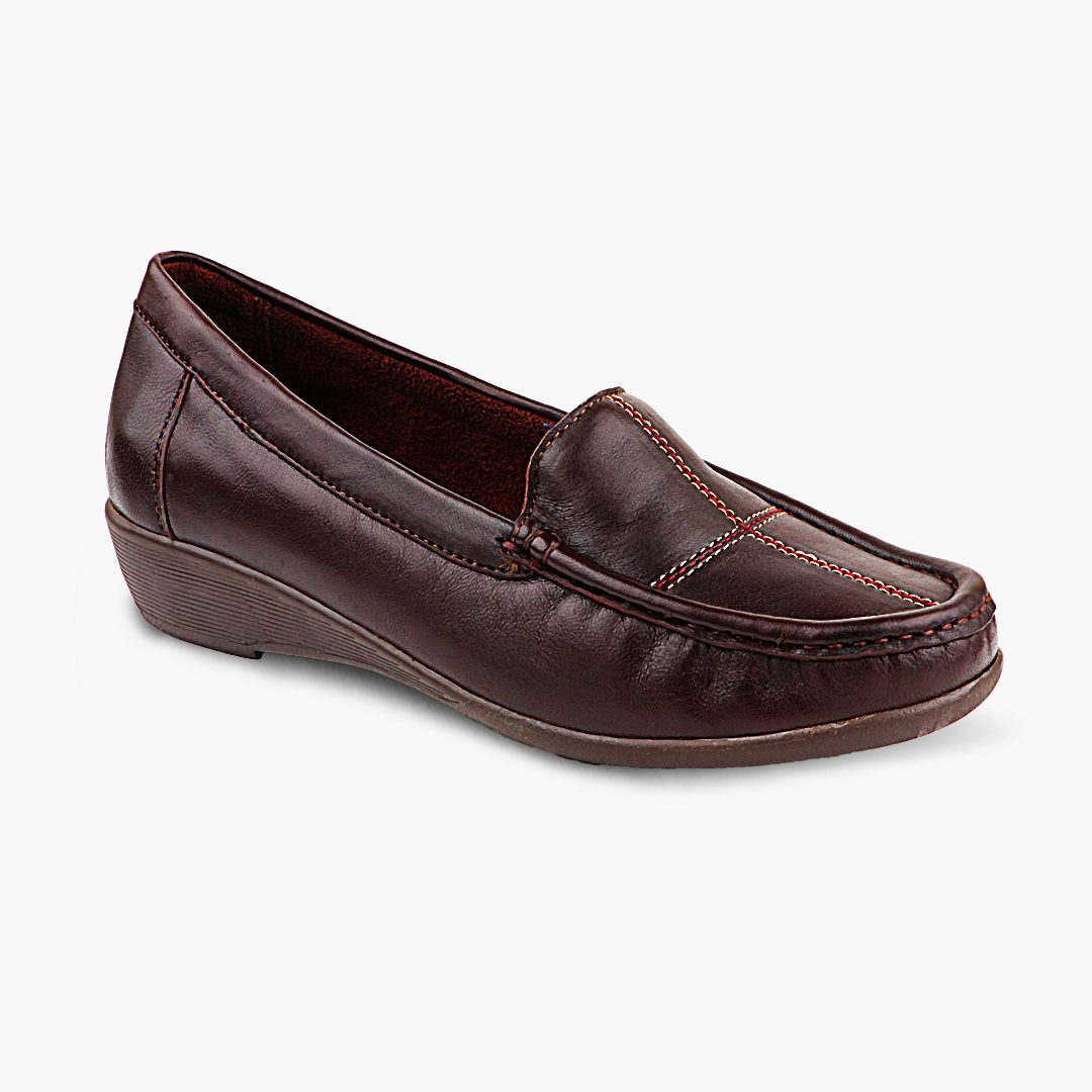 Subtle Heel Leather Loafers for Women with Arch Support