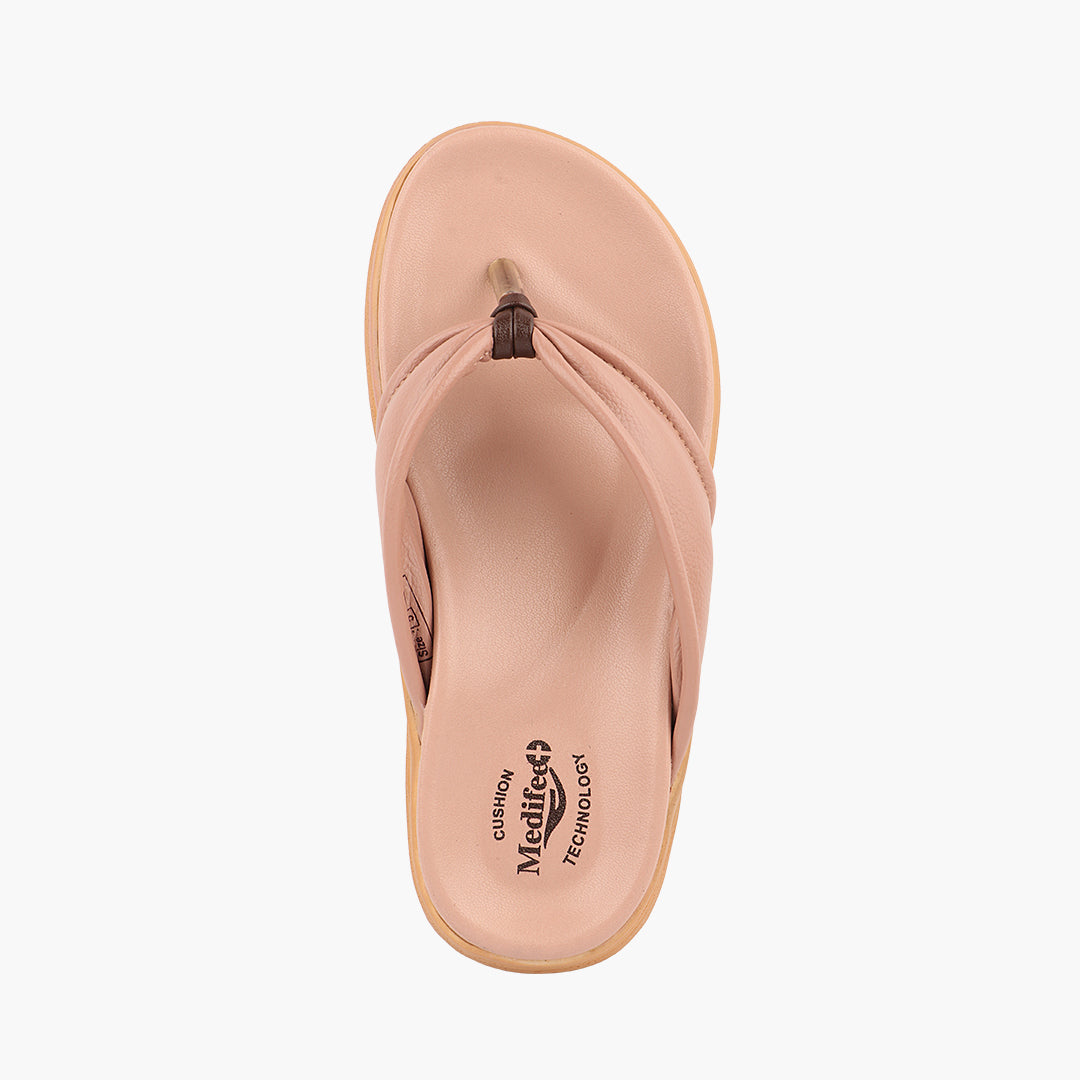 Modern V Strap Style Comfy Leather Slippers for Women