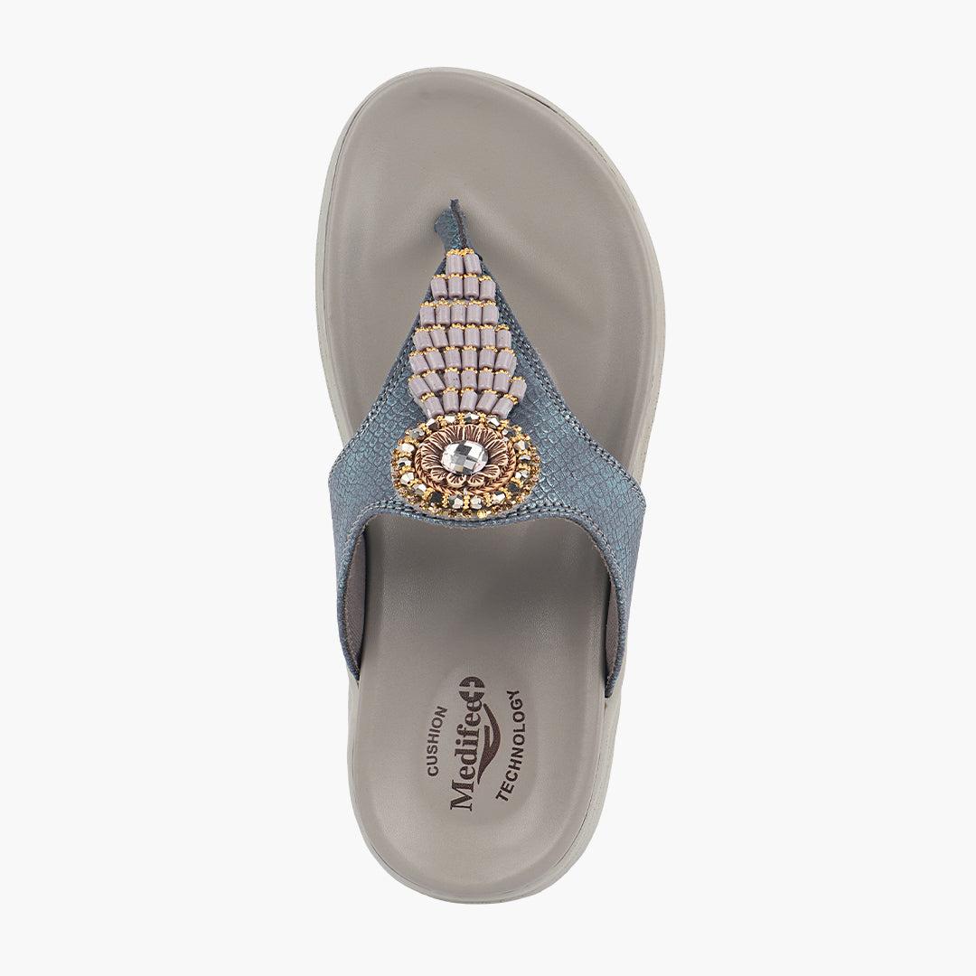 Medifeet Embellished Stylish and Comfy Slippers for Women ( Midsole & Arch Support )