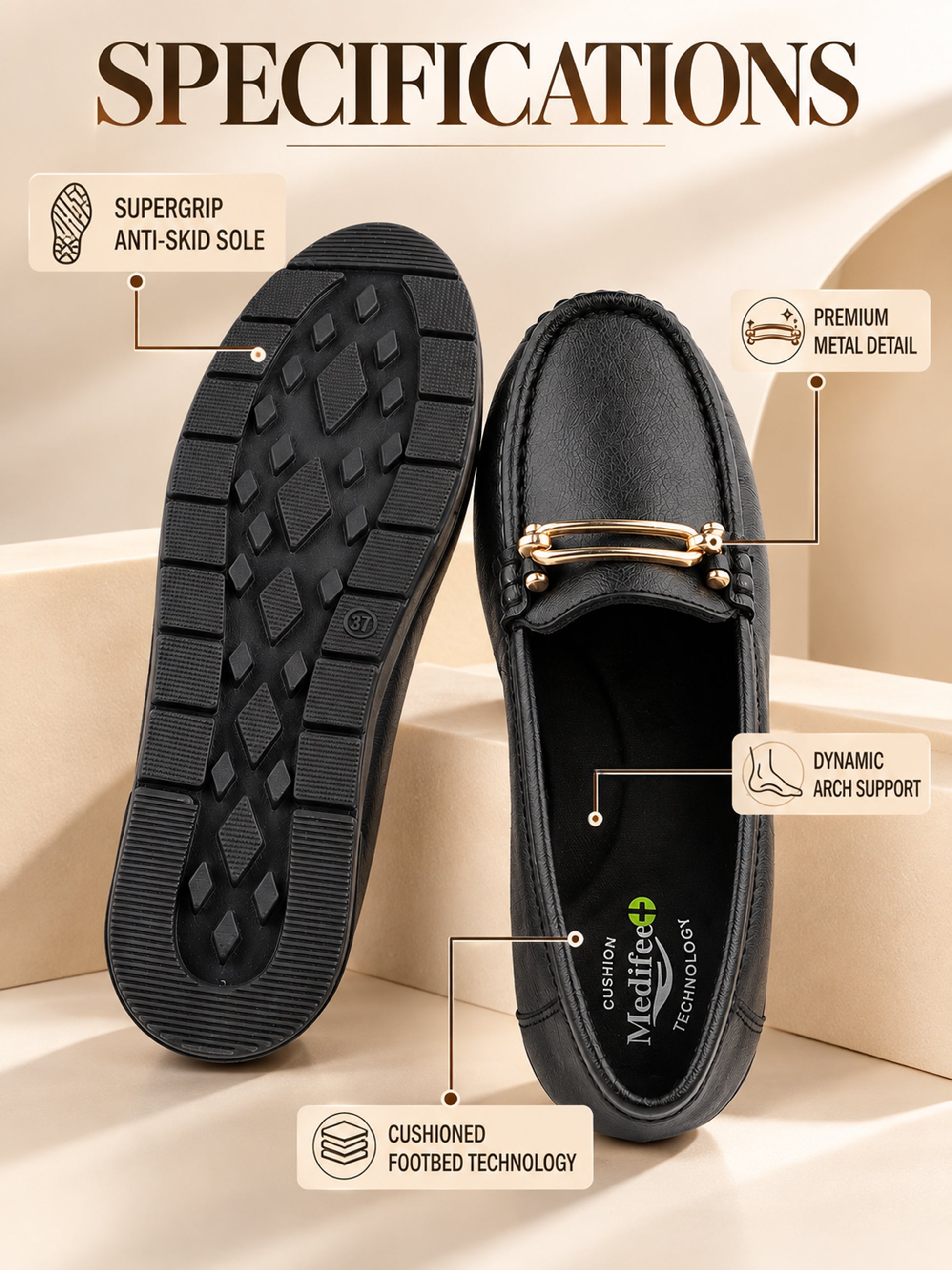 Medifeet Women’s Orthopedic Slip-On Loafers with Arch Support | Pain Relief Walking Shoes | German BASF Bounce Technology for All-Day Standing Support