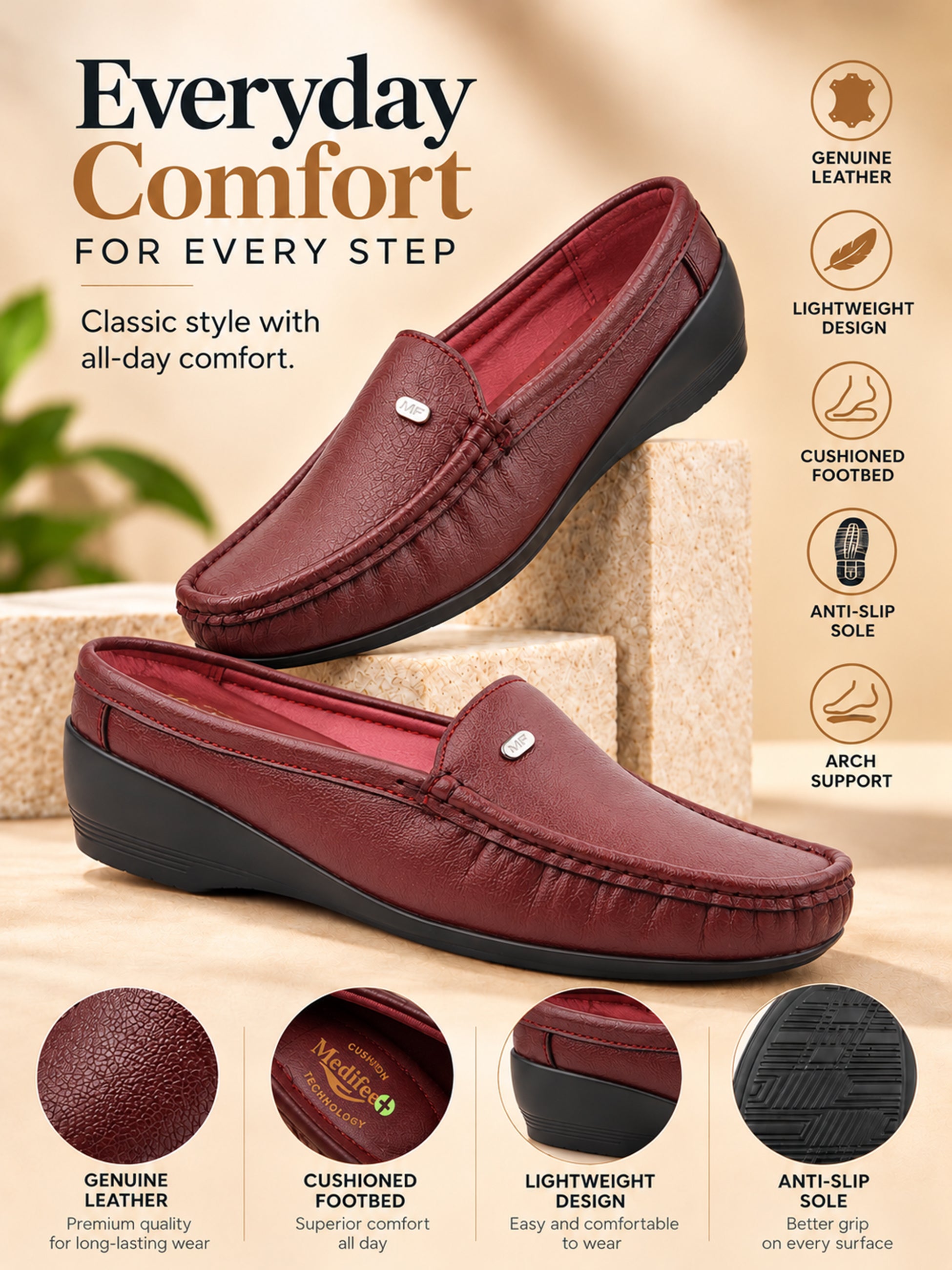Medifeet Women’s Orthopedic Comfort Loafers – Black Slip-On Shoes with Arch Support & Cushioned Footbed