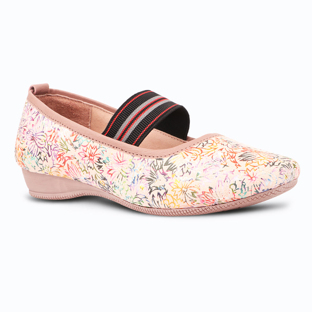 Medifeet Women's Floral Printed Comfort Ballerina Shoes with Arch Support, Cushioned Footbed & German Technology