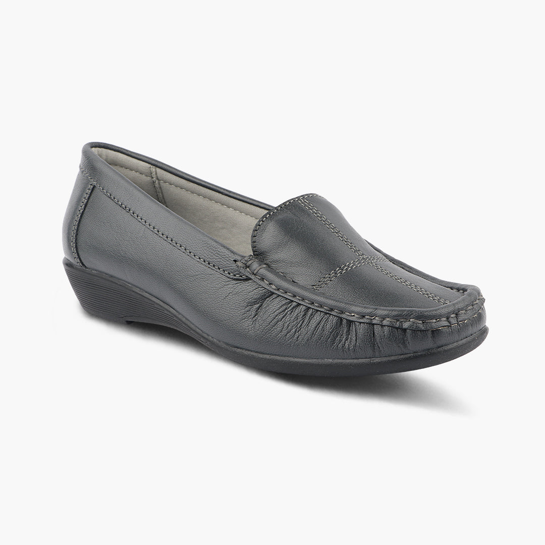 Subtle Heel Leather Loafers for Women with Arch Support