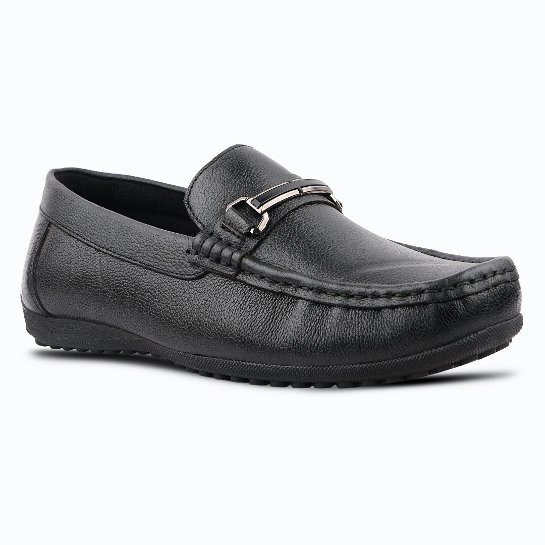 Medifeet Comfort Loafers with Metal Buckle Black Genuine Leather Shoe for Men's