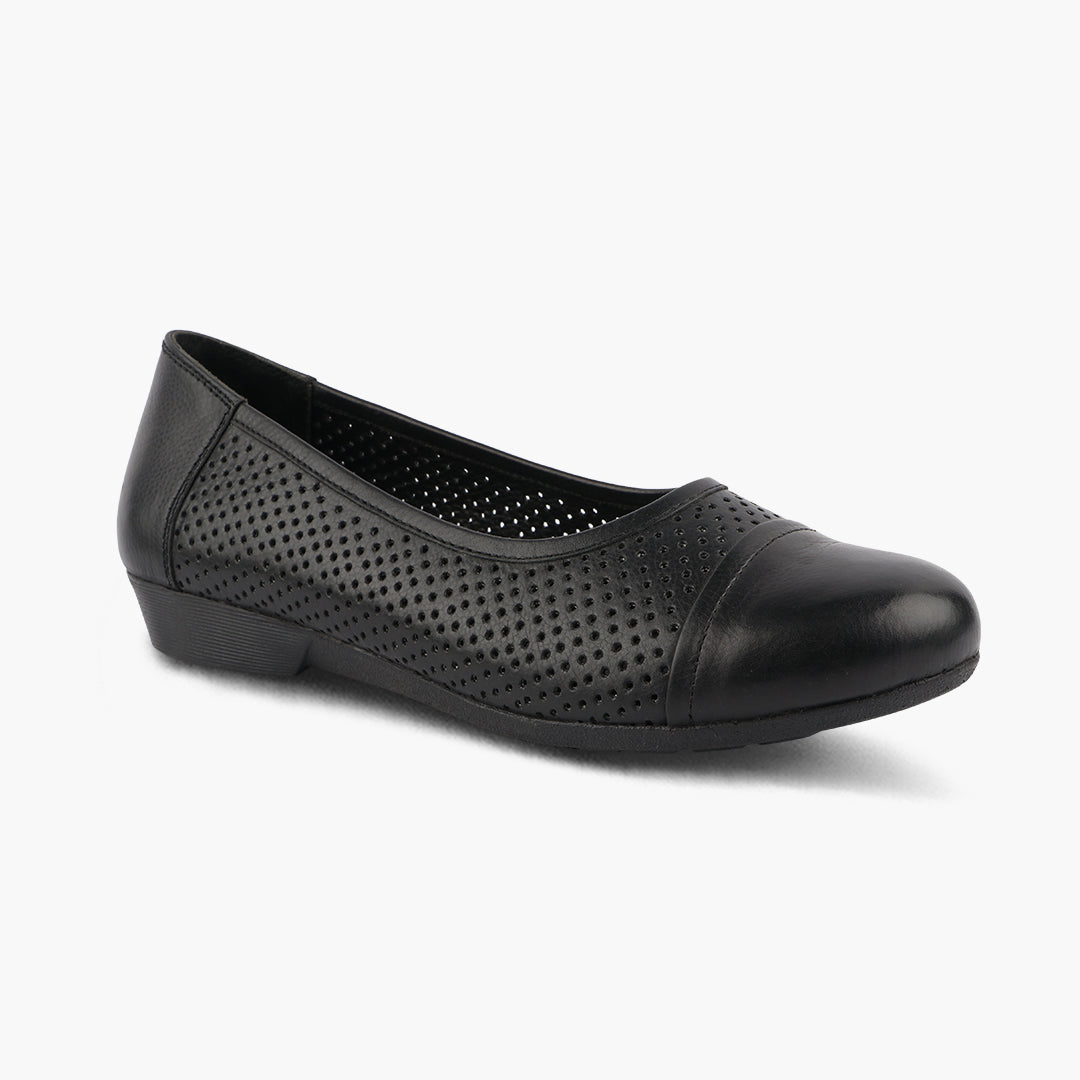Medifeet Breathable Women Black Ballerina  (Premium Leather | Cushioned Footbed)