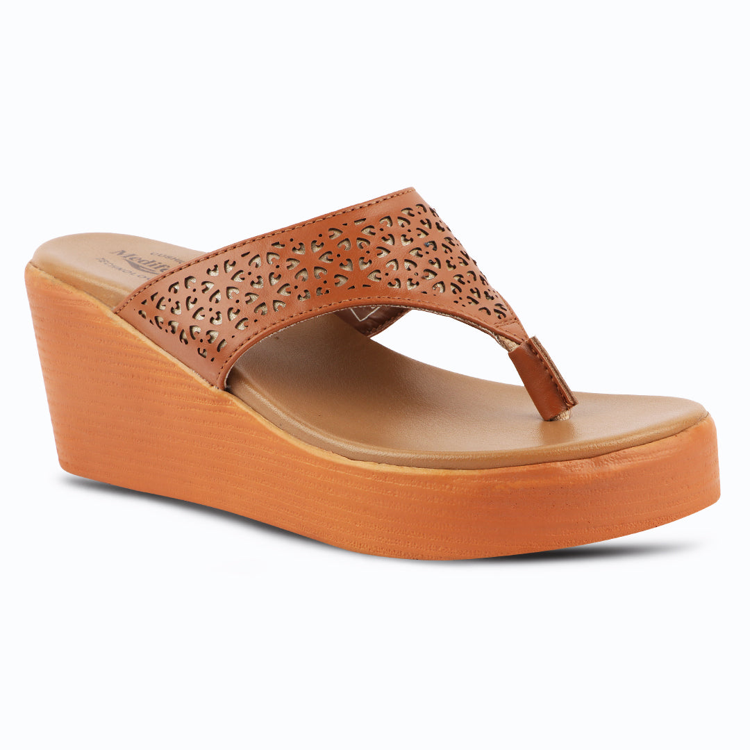Medifeet Women’s Comfort Wedge Toe-Post Sandals | Cushioned Footbed | Stylish Laser-Cut Upper | Lightweight Platform Heels