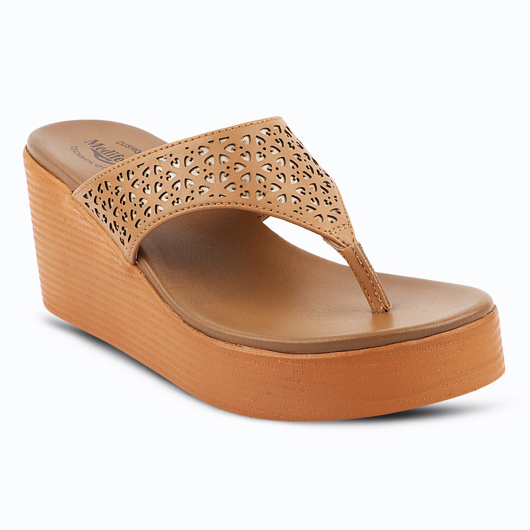 Medifeet Women’s Comfort Wedge Toe-Post Sandals | Cushioned Footbed | Stylish Laser-Cut Upper | Lightweight Platform Heels