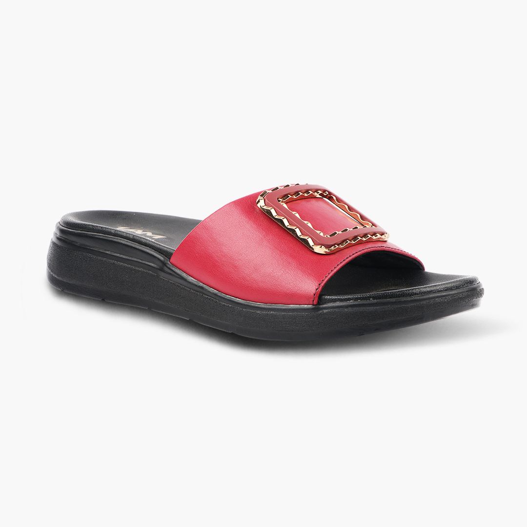 Classic Leather Slippers for Women with Cushioned Footbed