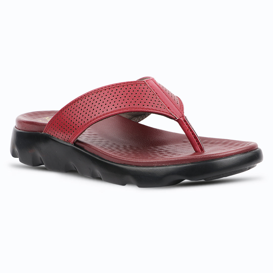 Broad Strap, Cushioned Leather Slippers for Women