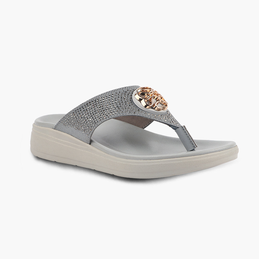 Medifeet Stylish Stone and Comfy Slippers for Women with Midsole Arch Support