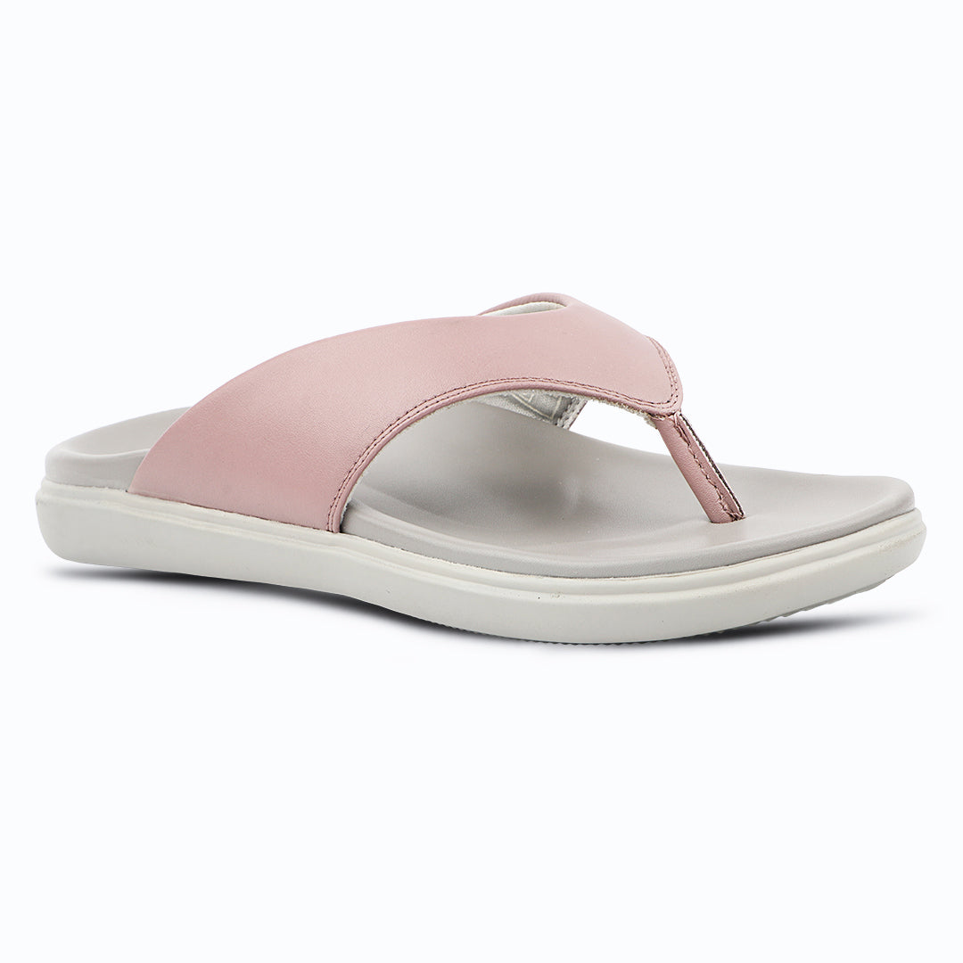 Cushioned V Strap Leather Slippers for Women