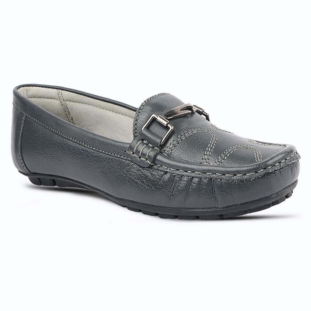 Medifeet Genuine Leather Metal Top Loafers with Arch Support For Women's