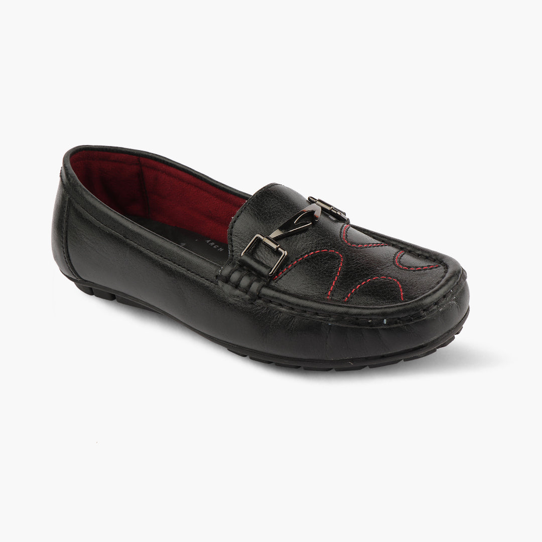 Medifeet Genuine Leather Metal Top Loafers with Arch Support For Women's