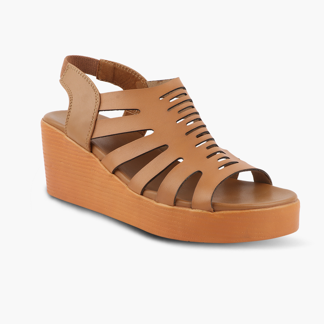 Wedge Heel Women’s Leather Sandals with Arch Support