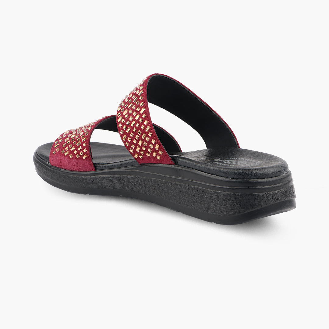 Medifeet Stylish Leather Slippers (Women) (Dual Strap for Better Fit)