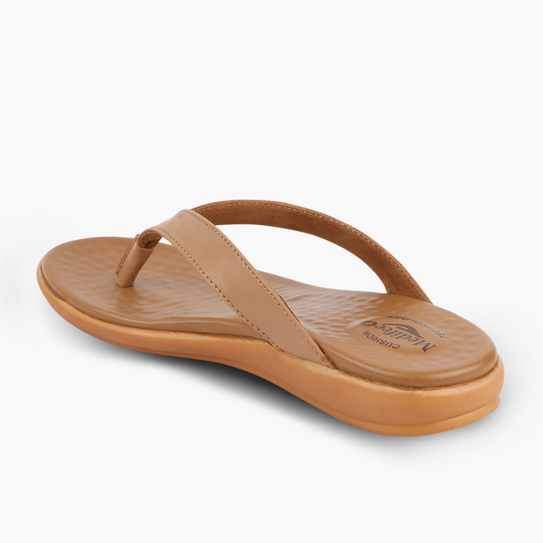 Thin Strap Leather Slippers for Women with Arch Support