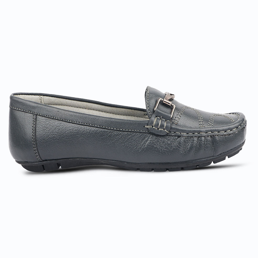 Medifeet Genuine Leather Metal Top Loafers with Arch Support For Women's